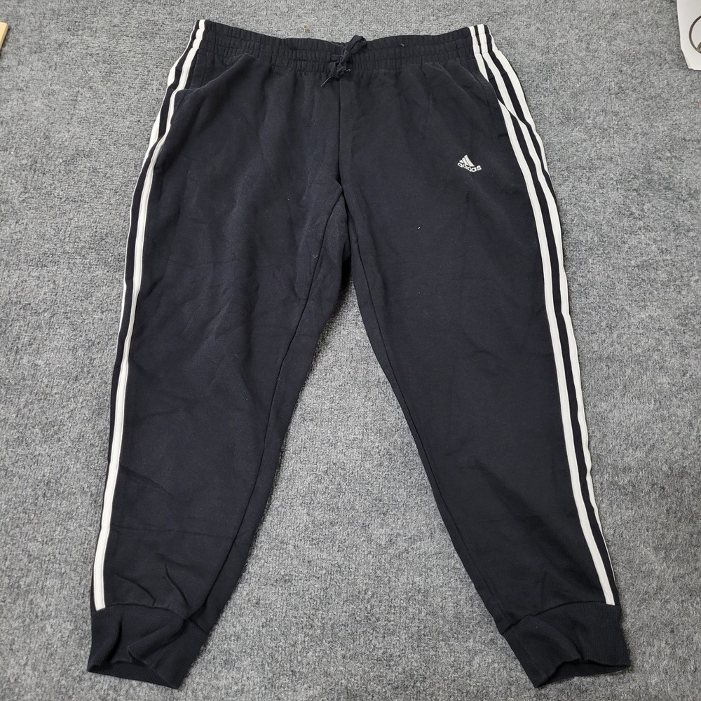 Adidas Joggers Womens Size 1X Black Rayon Blend 3 Stripe Tapered Sweatpants